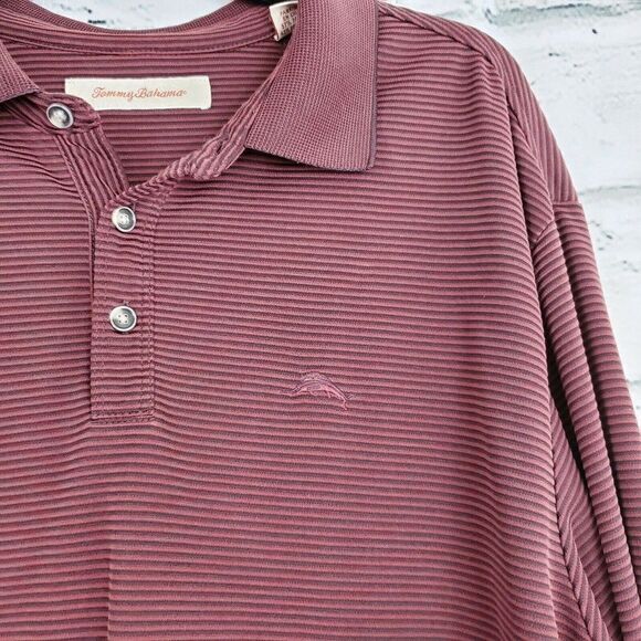 Tommy Bahama Mens Ribbed Maroon Long Sleeve Polo Modal Shirt XL - Picture 5 of 6